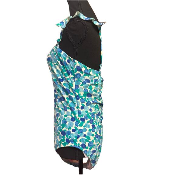 J Crew Swimsuit Womens 12 One Piece Bathing Suit NO TIE BELT Blueberry Print - Picture 2 of 11